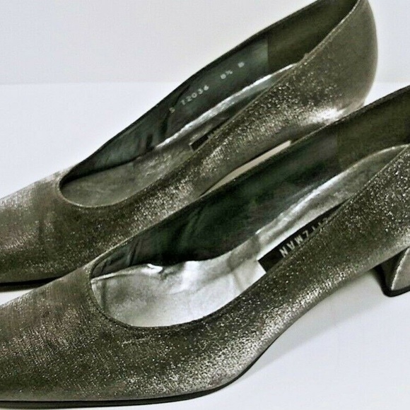 Stuart Weitzman Pewter Silver Satin Shimmer Heels - Picture 3 of 8